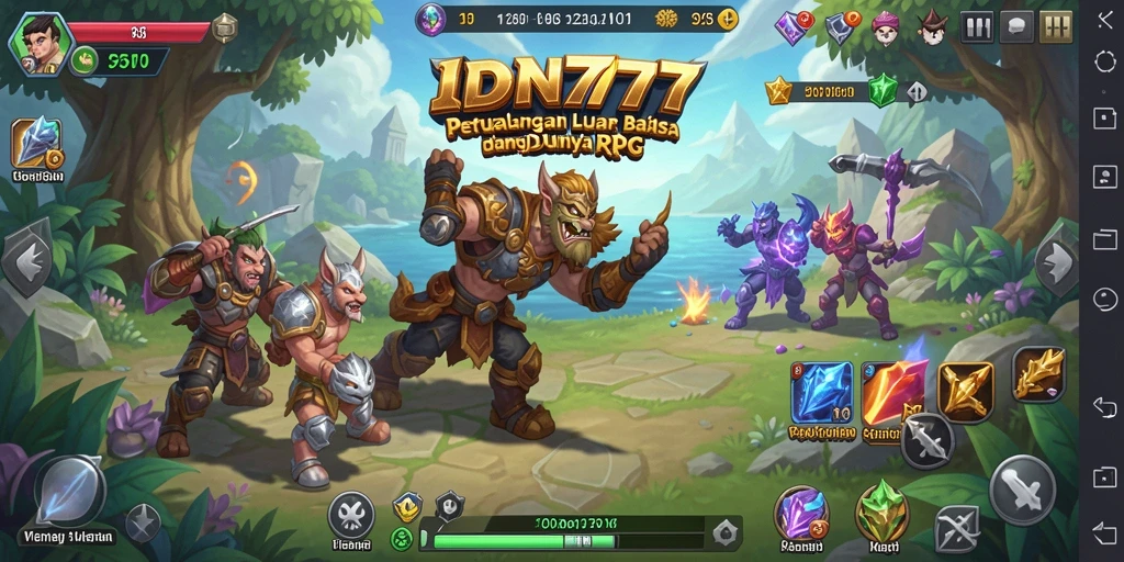 Screenshot utama IDN777 menampilkan aksi pertempuran RPG yang mendebarkan.