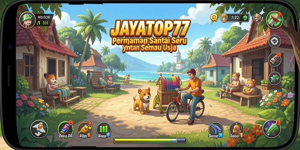 Tampilan gameplay JAYATOP77 yang ceria dan menyenangkan.