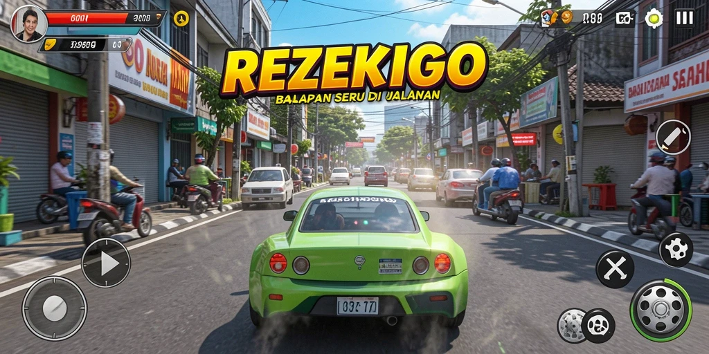 Screenshot gameplay REZEKIGO yang menunjukkan aksi balapan seru.