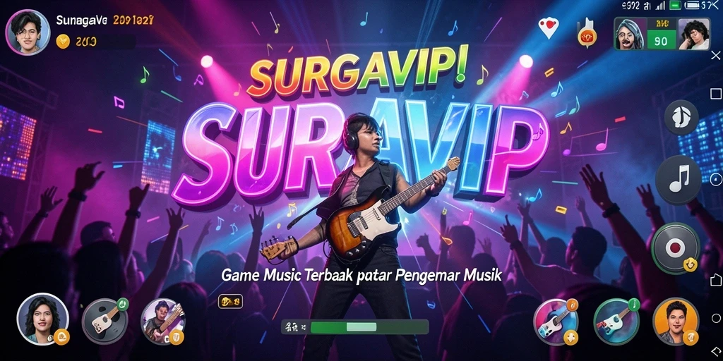 Tampilan gameplay SURGAVIP yang interaktif dengan berbagai lagu musik.