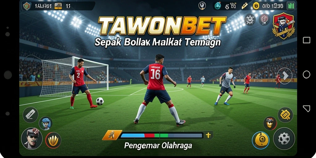 Tampilan gameplay TAWONBET yang mendebarkan dengan aksi sepak bola nyata.